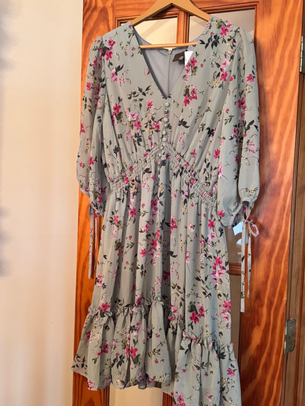 Final Sale! New Taylor Light Sage Floral Midi Dress with Pink Blooms